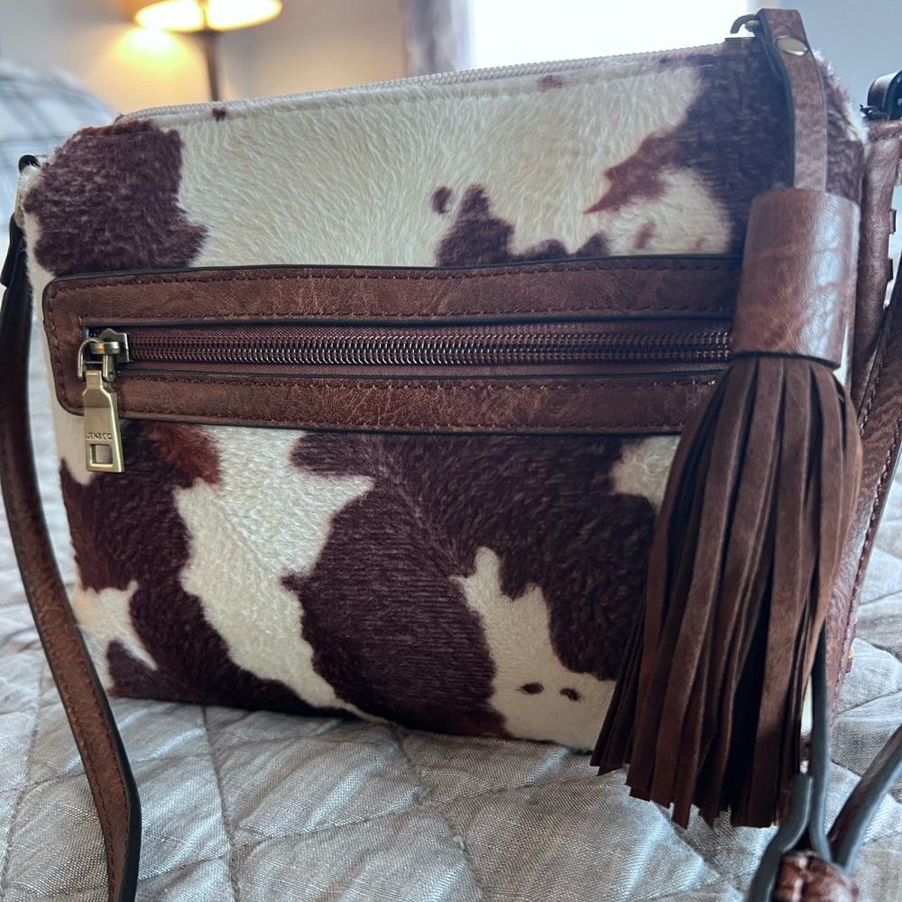 Gift boutique, cow print handbag with shoulder strap